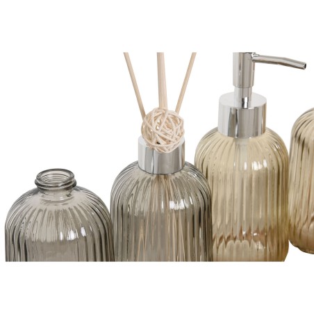 Set da Bagno Home ESPRIT Grigio Arancio Ambra Bambù Cristallo 3 Pezzi