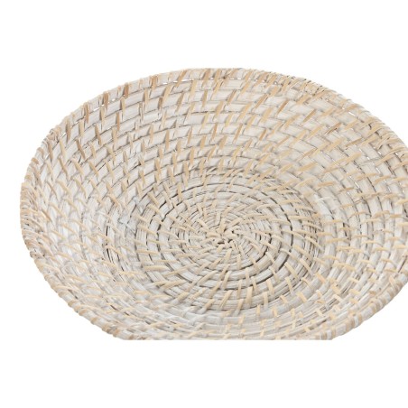 Centrotavola Home ESPRIT Bianco Naturale Bambù Rattan 35 x 35 x 8 cm (2 Pezzi)
