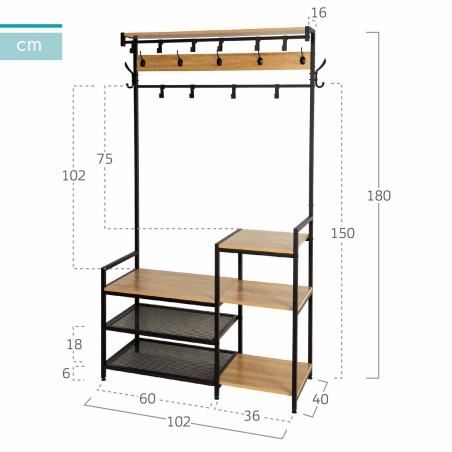 Appendiabiti con ripiano Max Home Acciaio Melammina Truciolare Minimalista 102 x 180 x 40 cm