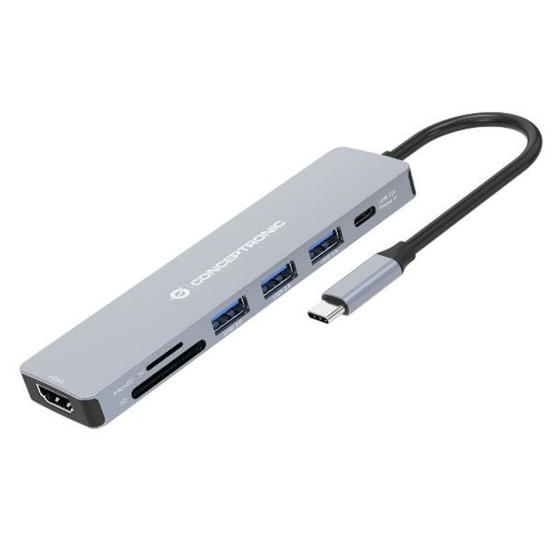 Hub USB Conceptronic 110519207101 Grigio Multicolore 100 W Hub USB Conceptronic 110519207101 Grigio Multicolore 100 W