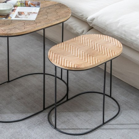 Tavolo aggiuntivo 60 x 39,5 x 60 cm Naturale Nero Metallo Legno (2 Unità)