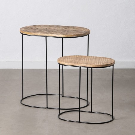Tavolo aggiuntivo 60 x 39,5 x 60 cm Naturale Nero Metallo Legno (2 Unità)
