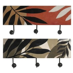 Appendiabiti da parete DKD Home Decor Multicolore Ferro Legno di mango Tropicale Foglia della pianta Laccato 38 x 5 x 18 cm (2 U