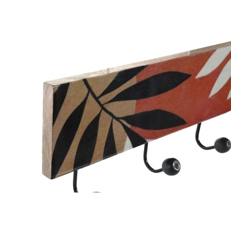 Appendiabiti da parete DKD Home Decor Multicolore Ferro Legno di mango Tropicale Foglia della pianta Laccato 38 x 5 x 18 cm (2 U