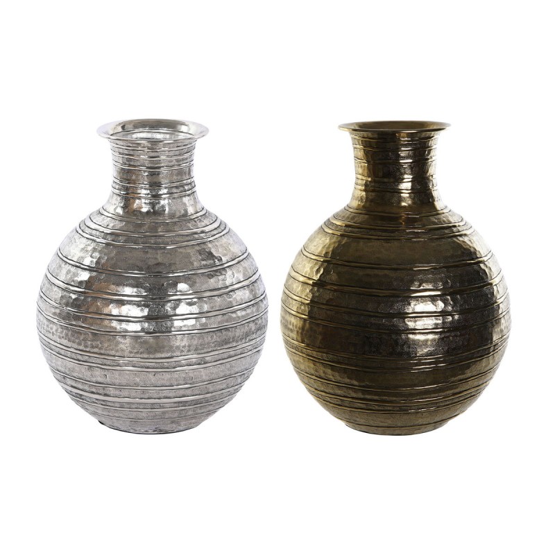 Vaso DKD Home Decor Dorato Argentato Alluminio Moderno Finitura invecchiata 38 x 38 x 50 cm (2 Unità) Vaso DKD Home Decor Dorato Argentato Alluminio Moderno Finitura invecchiata 38 x 38 x 50 cm (2 Unità)
