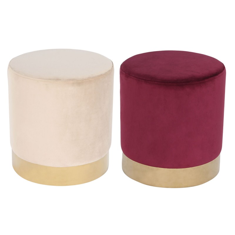 Poggiapiedi DKD Home Decor Beige Bordeaux Velluto 40 x 40 x 42 cm (2 Unità)