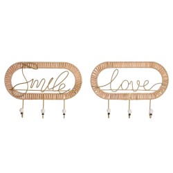 Appendiabiti da parete Home ESPRIT Dorato Naturale Metallo Rattan 40 x 6,4 x 28,6 cm (2 Unità)