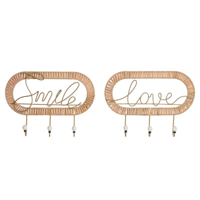 Appendiabiti da parete Home ESPRIT Dorato Naturale Metallo Rattan 40 x 6,4 x 28,6 cm (2 Unità) Appendiabiti da parete Home ESPRIT Dorato Naturale Metallo Rattan 40 x 6,4 x 28,6 cm (2 Unità)
