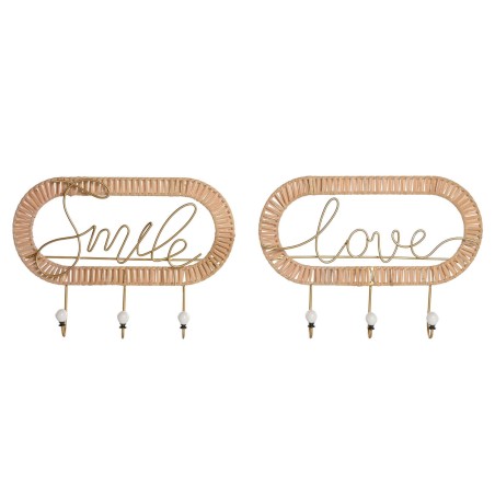 Appendiabiti da parete Home ESPRIT Dorato Naturale Metallo Rattan 40 x 6,4 x 28,6 cm (2 Unità)