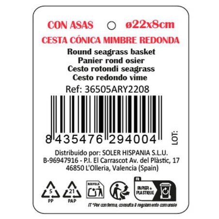 Scatola portaoggetti Privilege vimini ø 22 x 8 cm (12 Unità)