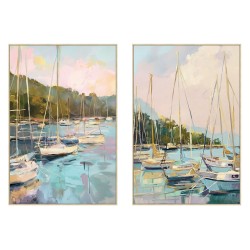 Quadro Home ESPRIT Azzurro Verde Grigio Rosa Velieri Mediterraneo (2 Unità)