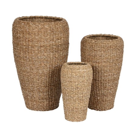Set di vasi da fiori Home ESPRIT Naturale Metallo Fibra naturale Bali 43 x 43 x 70 cm (3 Pezzi)