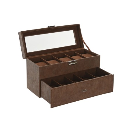 Scatola-Portagioie Home ESPRIT Marrone Poliuretano Cristallo Legno MDF 27,5 X 11 X 15,5 CM
