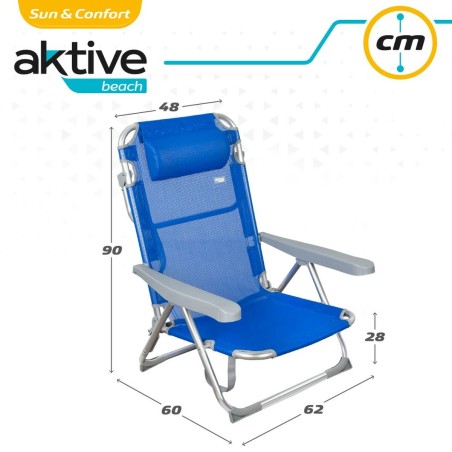 Sedia da Spiaggia Aktive Pieghevole Azzurro 48 x 90 x 60 cm (2 Unità)