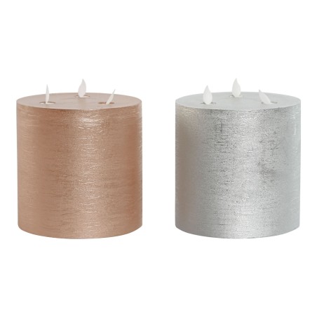 Candela LED DKD Home Decor Dorato Argentato 15 x 15 x 15 cm (AA) (2 Unità)