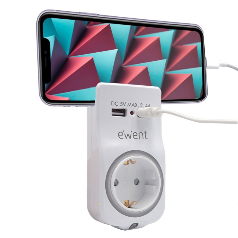 Presa Parete con 2 Porte USB Ewent EW1225 16A 3680 W Bianco 10 W Presa Parete con 2 Porte USB Ewent EW1225 16A 3680 W Bianco 10 W