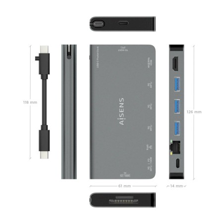 Hub USB Aisens ASUC-8P015-GR Grigio (1 Unità)