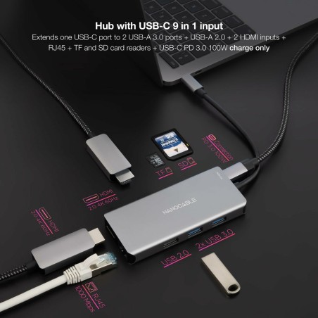 Hub USB NANOCABLE 10.16.1009 Grigio (1 Unità)