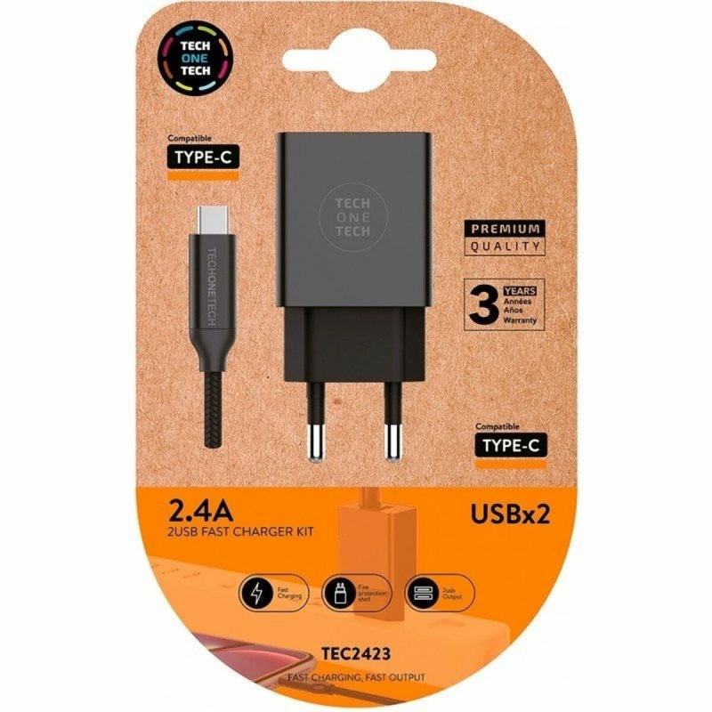 Caricabatterie da Parete Tech One Tech TEC2423 Nero Caricabatterie da Parete Tech One Tech TEC2423 Nero