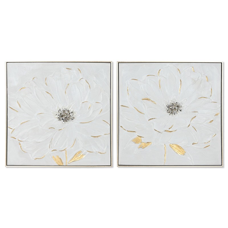 Quadro Home ESPRIT Bianco Dorato polistirene Tela Fiore Shabby Chic 62 x 4,5 x 62 cm (2 Unità) Quadro Home ESPRIT Bianco Dorato polistirene Tela Fiore Shabby Chic 62 x 4,5 x 62 cm (2 Unità)