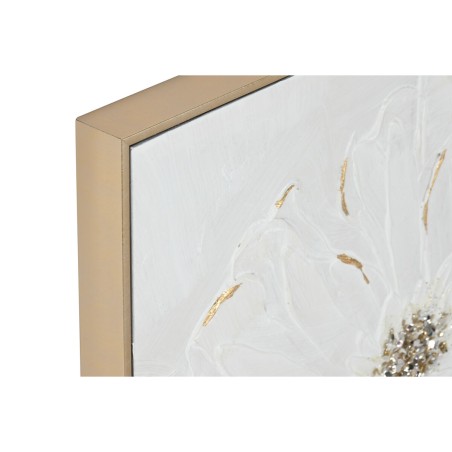 Quadro Home ESPRIT Bianco Dorato polistirene Tela Fiore Shabby Chic 62 x 4,5 x 62 cm (2 Unità)