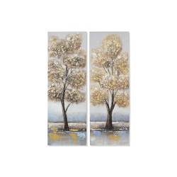 Quadro Home ESPRIT Dorato Tela Legno MDF Albero Tradizionale 30 x 3 x 90 cm (2 Unità)
