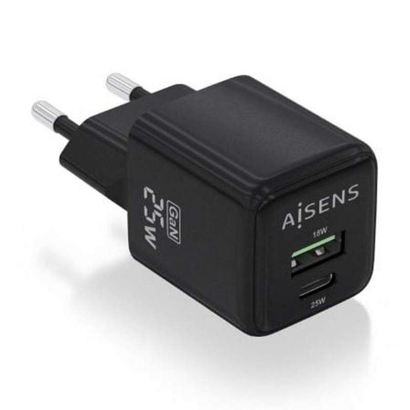 Caricabatterie da Parete Aisens ASCH-25W2P015-BK Nero 25 W Caricabatterie da Parete Aisens ASCH-25W2P015-BK Nero 25 W