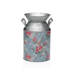 Vaso Versa Azzurro Metallo Fiori 13 x 15,5 x 21 cm