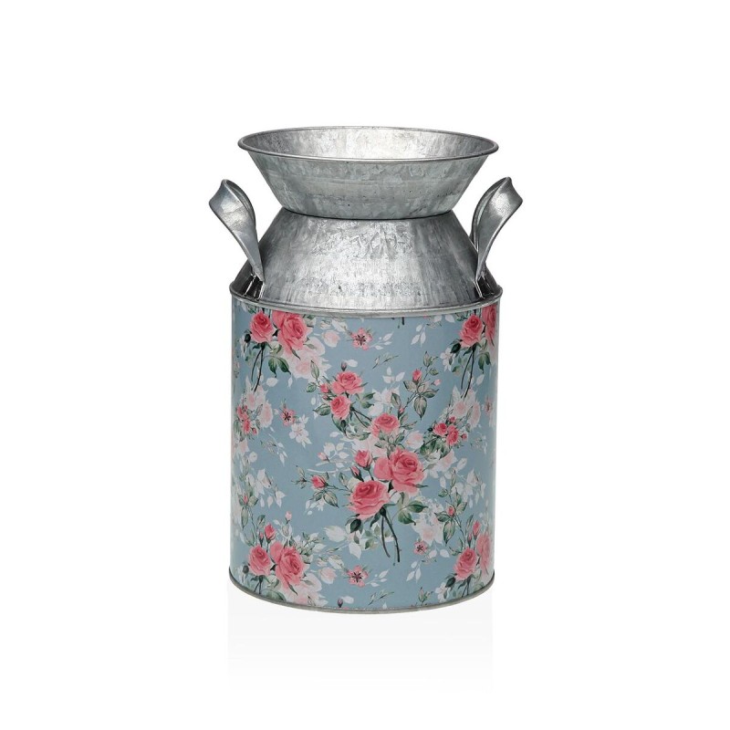 Vaso Versa Azzurro Metallo Fiori 13 x 15,5 x 21 cm