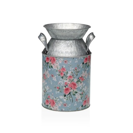 Vaso Versa Azzurro Metallo Fiori 13 x 15,5 x 21 cm