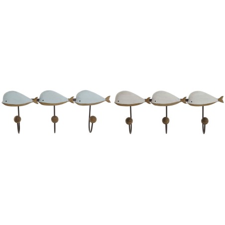 Appendiabiti da parete Home ESPRIT Bianco Blu cielo Metallo Legno di paulownia Balena 45 x 10 x 17,5 cm (2 Unità)