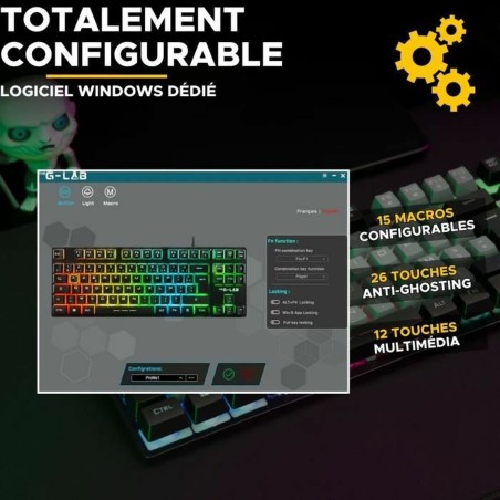 Tastiera The G-Lab KEYZ CAESIUM Nero Grigio Azerty Francese
