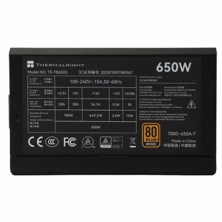 Fonte di Alimentazione Thermalright TB650S ATX 650 W 80 Plus Bronze