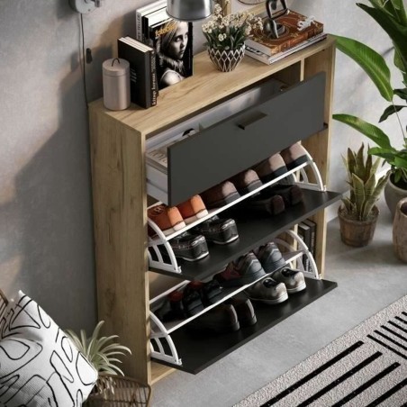 Scarpiera Leona Marrone Rovere Melammina 90 x 25 x 102 cm