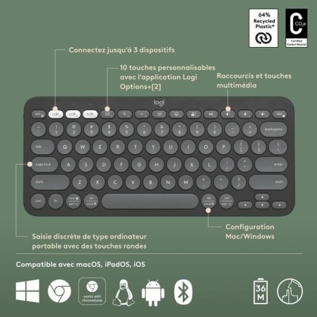 Tastiera Bluetooth con Supporto per Tablet Logitech K380 Francese Grigio Grafite Grigio scuro AZERTY