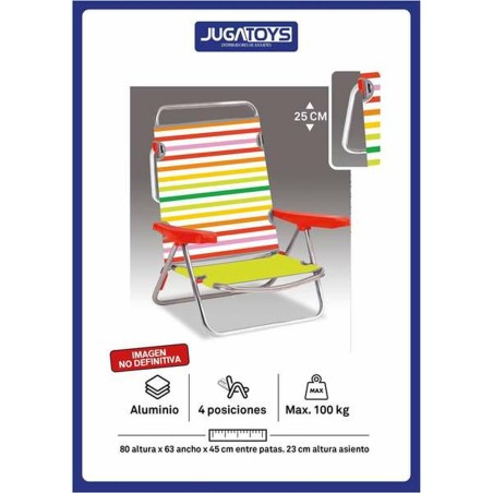Sedia Pieghevole con Poggiatesta 80 x 65 x 45 cm Multiposizione A strisce