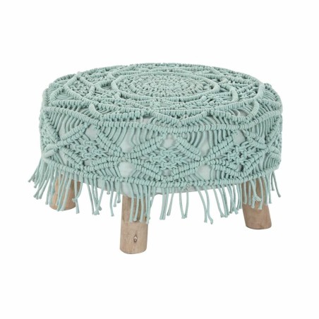 Poggiapiedi DKD Home Decor 53 x 53 x 31 cm Naturale Legno Marrone Verde 50 x 50 x 30 cm Macramé Boho