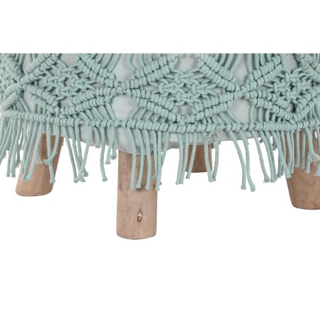 Poggiapiedi DKD Home Decor 53 x 53 x 31 cm Naturale Legno Marrone Verde 50 x 50 x 30 cm Macramé Boho