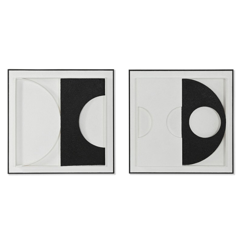 Quadro Home ESPRIT Bianco Nero Astratto Moderno 60 x 6,5 x 60 cm (2 Unità)