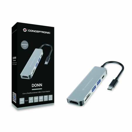 Hub USB Conceptronic 6 in 1 Grigio Alluminio