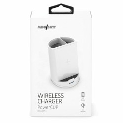 Caricabatterie senza fili con Supporto per Cellulari MiniBatt PowerCUP Portapenne Bianco