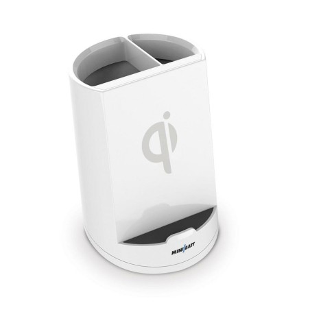 Caricabatterie senza fili con Supporto per Cellulari MiniBatt PowerCUP Portapenne Bianco