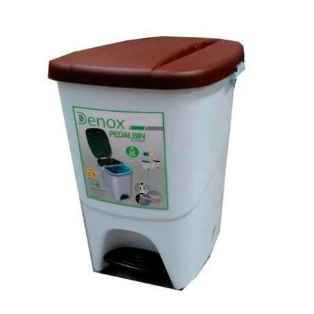 Cestino a pedale Denox Bianco Marrone Rettangolare 25 L