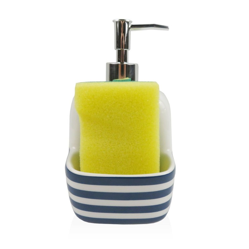 Dispenser di Sapone Versa Azzurro Ceramica Righe 9,4 x 17,8 x 10,5 cm Dispenser di Sapone Versa Azzurro Ceramica Righe 9,4 x 17,8 x 10,5 cm