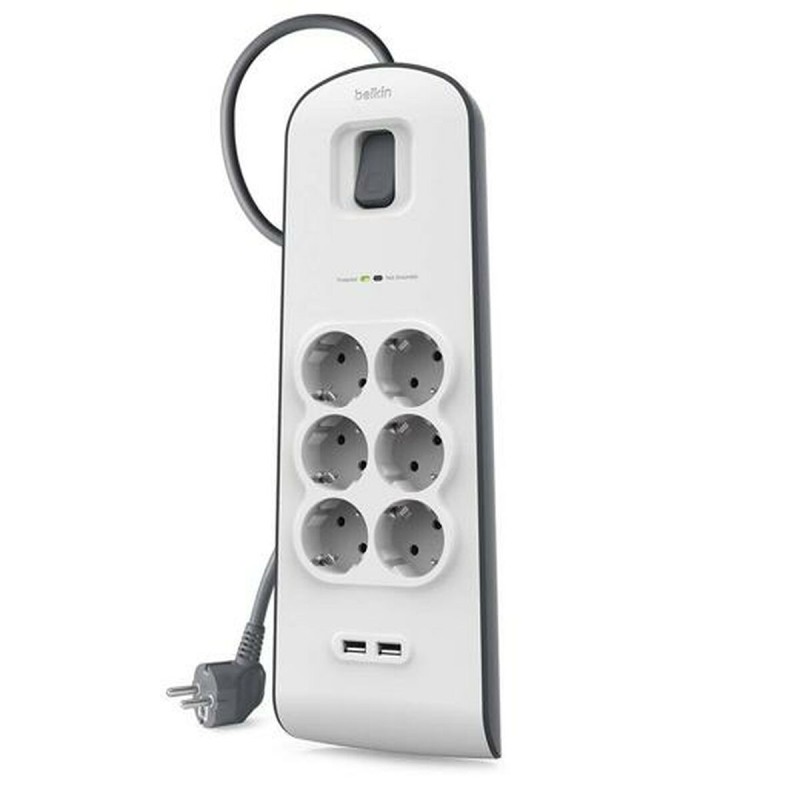 Multipresa 6 Prese con Interruttore Belkin BSV604vf2M 2 m USB x 2 Multipresa 6 Prese con Interruttore Belkin BSV604vf2M 2 m USB x 2