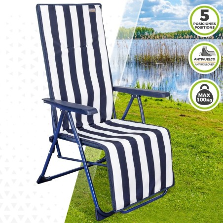 Lettino Aktive Bianco Blu Marino Reclinabile A strisce 147 x 70 x 48 cm (2 Unità)