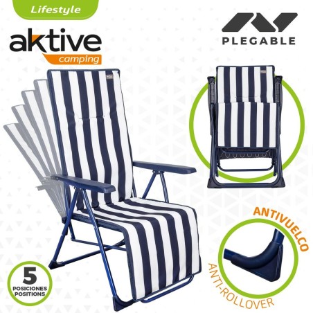 Lettino Aktive Bianco Blu Marino Reclinabile A strisce 147 x 70 x 48 cm (2 Unità)