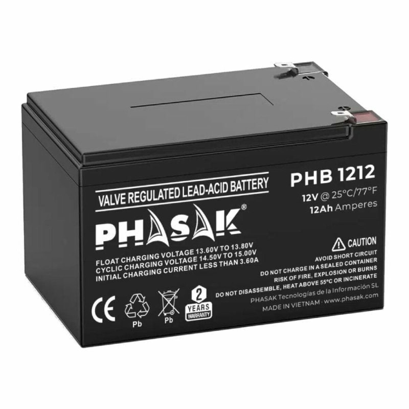 Batteria per Gruppo di Continuità UPS Phasak PHB 1212 12 Ah 12 V Batteria per Gruppo di Continuità UPS Phasak PHB 1212 12 Ah 12 V
