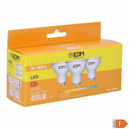 Confezione da 3 lampadine LED EDM 98208 F 5 W 45 W GU10 450 lm Ø 5 x 5,5 cm (3200 K)