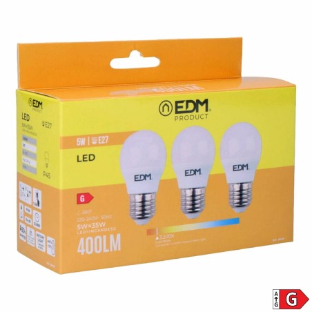 Confezione da 3 lampadine LED EDM 98201 G 35 W 5 W 50 W E27 3200 Lm Ø 4,5 x 8 cm (3200 K)